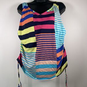 Lands End Sz 18W Colorful Retro Striped Underwire Padded Squareneck Tankini Top